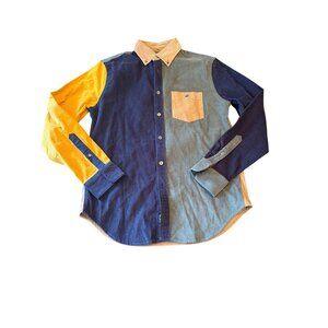 Todd Snyder Mens Corduroy Patchwork Button-Up Shirt S Neutral Beige Blue Preppy